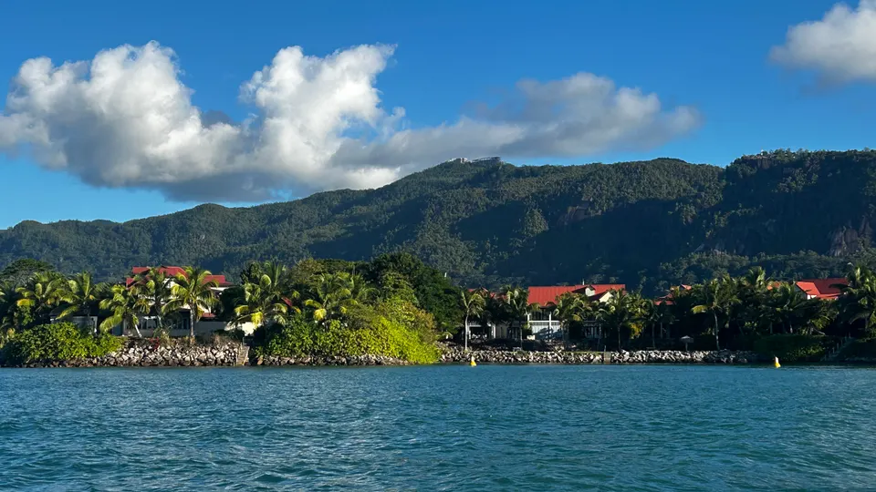 The coast of Mahé in warm end of day light
